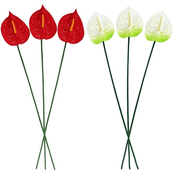 Masteelf 6 Pcs Artificial Red Anthurium Flowers Wedding Decorations Bridal Bouquet Floral Arrangements