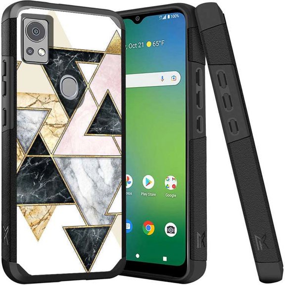 ANJ  Shockproof Dual Layer Slim Hard Case   Tempered Glass Cover Compatible with Icon 5, AT&T Motivate 4 - Marble Puzzle