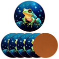 thumbnail image 2 of Frog Cute Set of 6 Round Coasters, Microfiber Leather Drink Coasters - 11x11 cm / 4.3x4.3 in, 2 of 6
