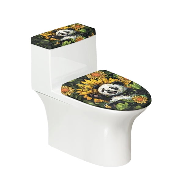 HELLHERO Panda and Sunflower Pattern Bathroom Toilet Lid Cover for Elastic Edge Universal Stretchy Fabric Elastic Dustproof Keep Dust Stain