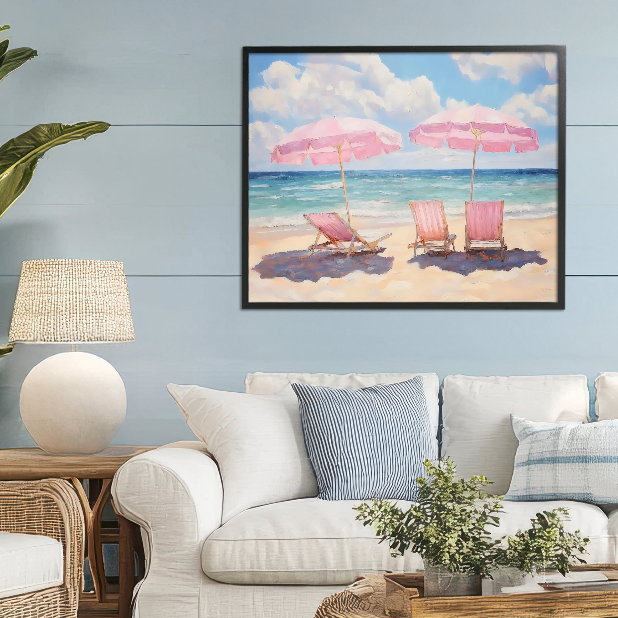 Stupell Industries Pink Summer Chairs by the Sea Black Framed Giclee Art, design by LSR Design Studio