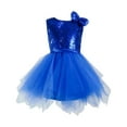 thumbnail image 1 of HXWCHs Robe de Demoiselle d'Honneur Fille Robe de Fête Sans Manches Couleur Unie avec Col Rond et Jupe Fluide pour Spectacles sur Scène Bleu 4-5 Ans, 1 of 5