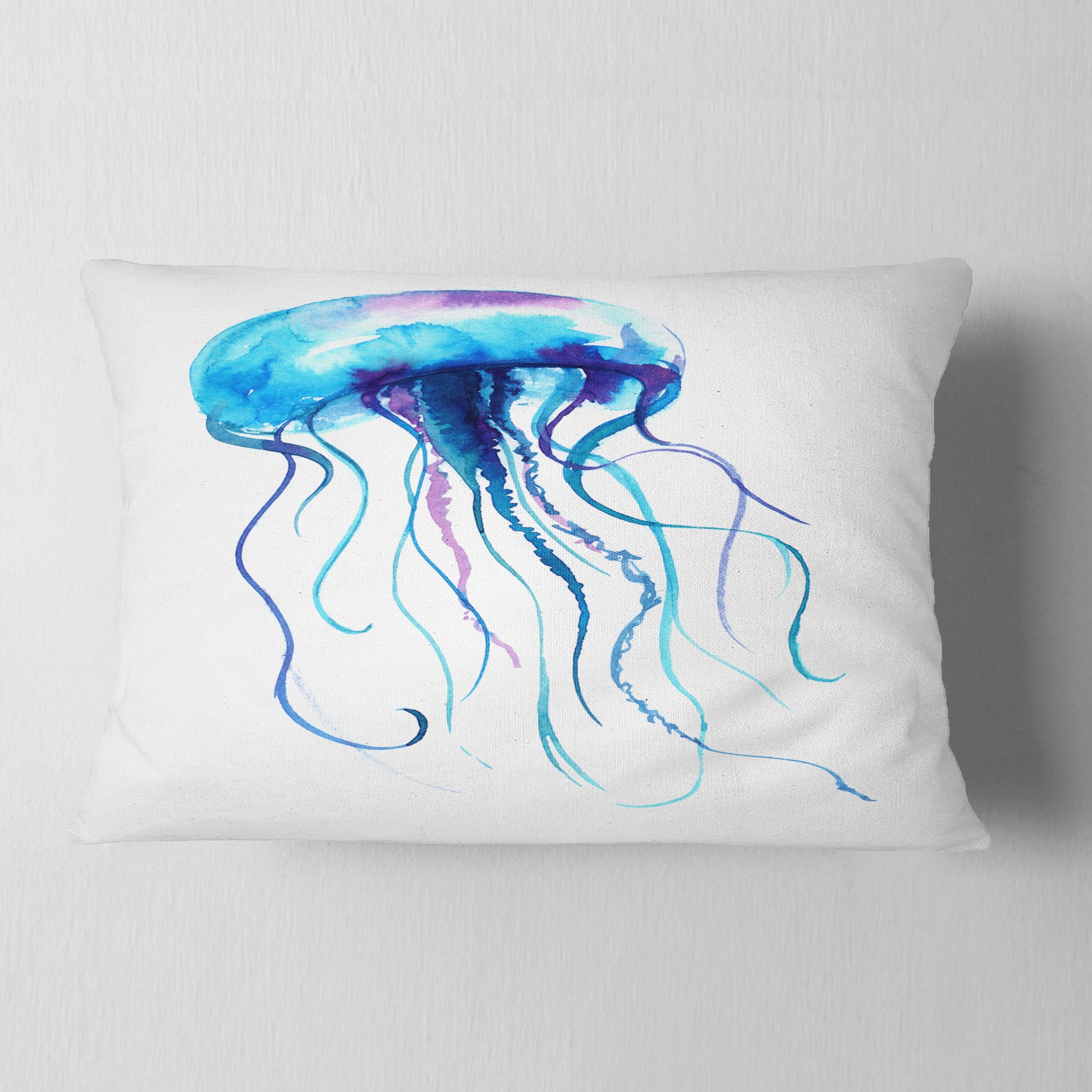 Designart Large Light Blue Jellyfish - Animal Throw Pillow - 12x20