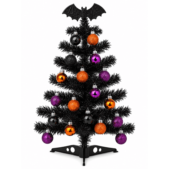 Halloween Tree Decorations 18 Inch Black Tabletop Tree Mini Desktop Tree 16 Assorted Ornaments Bat Topper Party Centerpiece Design May Vary
