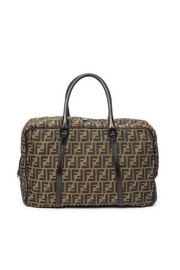 Pre-Owned Fendi Tan/Dark Brown Duffle Bag Handbag Zucca Canvas