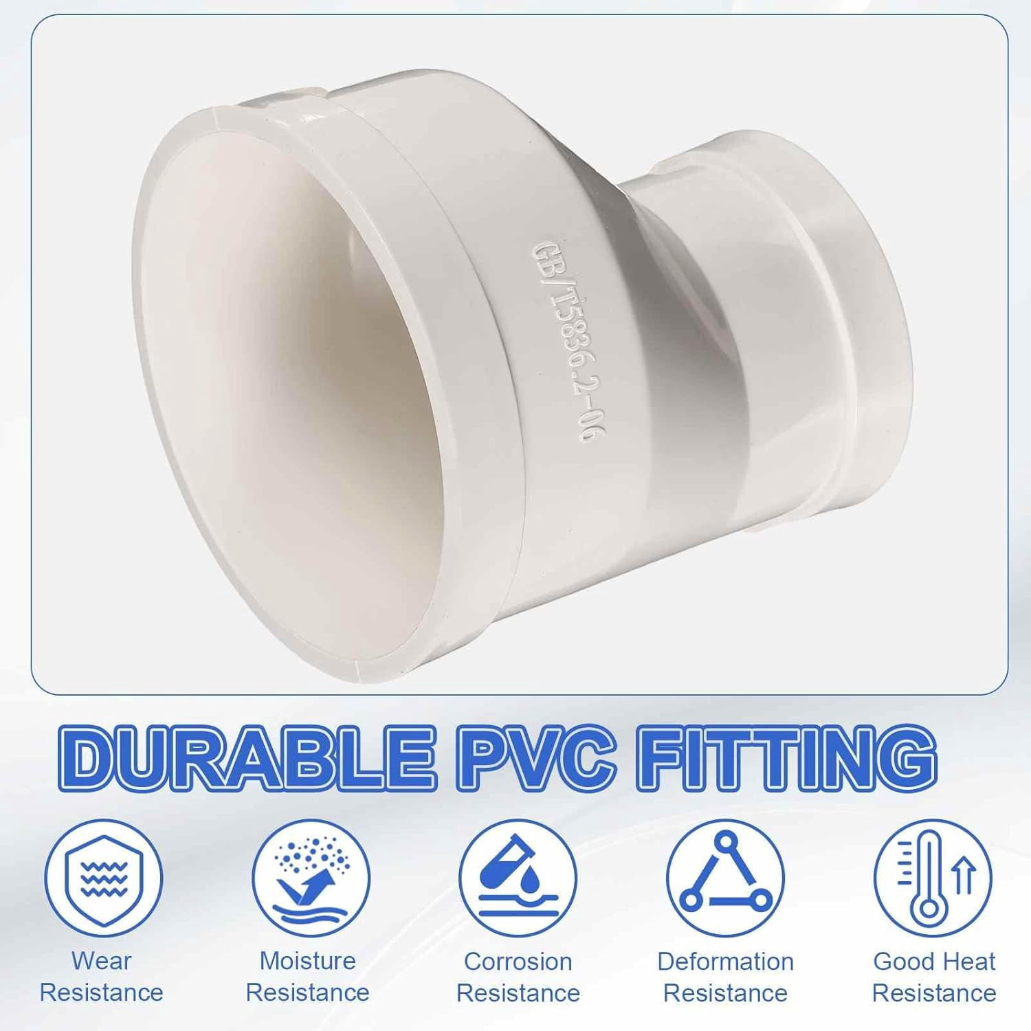MKEUDQ-Eccentric Duct Reducer (4" to 3") - PVC Round Duct Fitting Pipe Increaser Reducer Adapter Connector, Fits DWV (Drain, Waste and Vent) Air Ventilation Ducting
