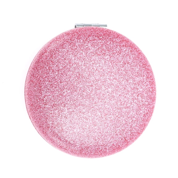 Unique Bargains 1 Pc Women Portable Round Makeup Mirror for Travel Vacation Pink Aluminum Mirror PU Leather