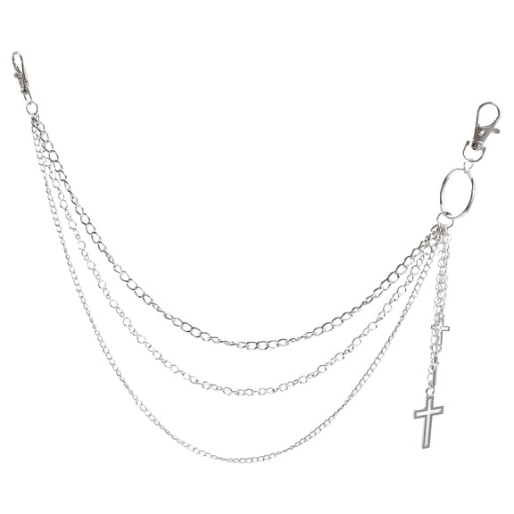 Worgeous Vintage Cross Chain Belt for Men Women Silver Waist Chain for Jeans Punk Hip Hop Pants Chain Multilayer Body Chain for Clothing Decoration