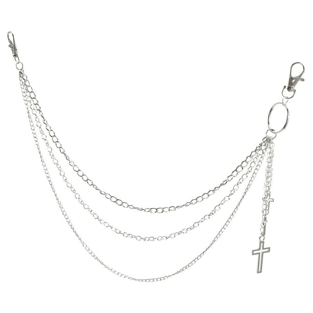 Cadena cruzada en capas para cintura para hombres y mujeres, estilo punk hip hop, para jeans, cadena de metal plateado multicapa, eslabones para accesorios de ropa.