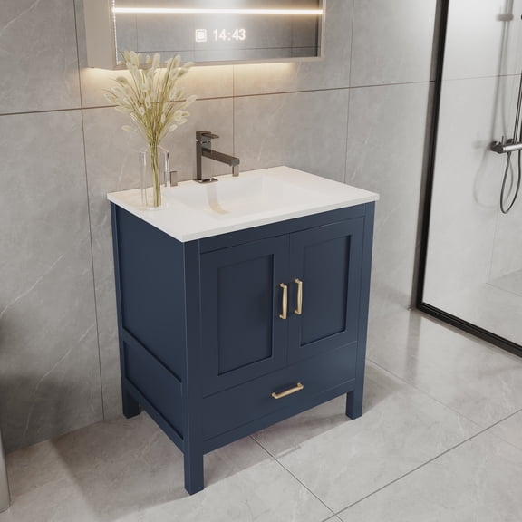 30" Blue Freestanding Bath Vanity with Bottom Drawer, Blue Sink Base Cabinet Without Top