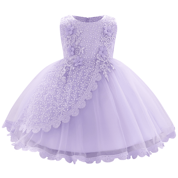 IBTOM CASTLE Baby Girl Flower Dress Sleeveless Lace Bowknot Princess Tulle Tutu Bridesmaid Wedding Baptism Birthday Party Prom Gown 12-18 Months Purple