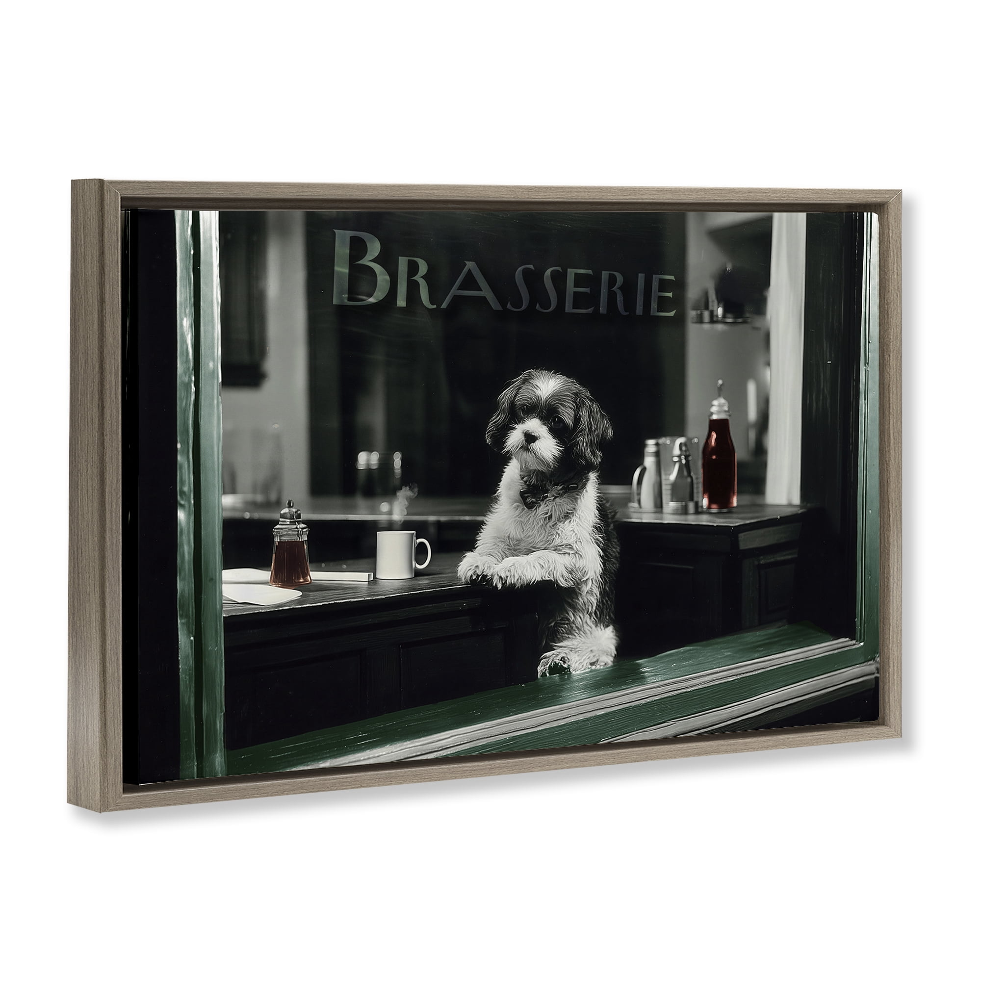 Stupell Industries Brasserie Vintage Dog in Window Brown Framed Floater Canvas Wall Art, design by Annabelle Hall