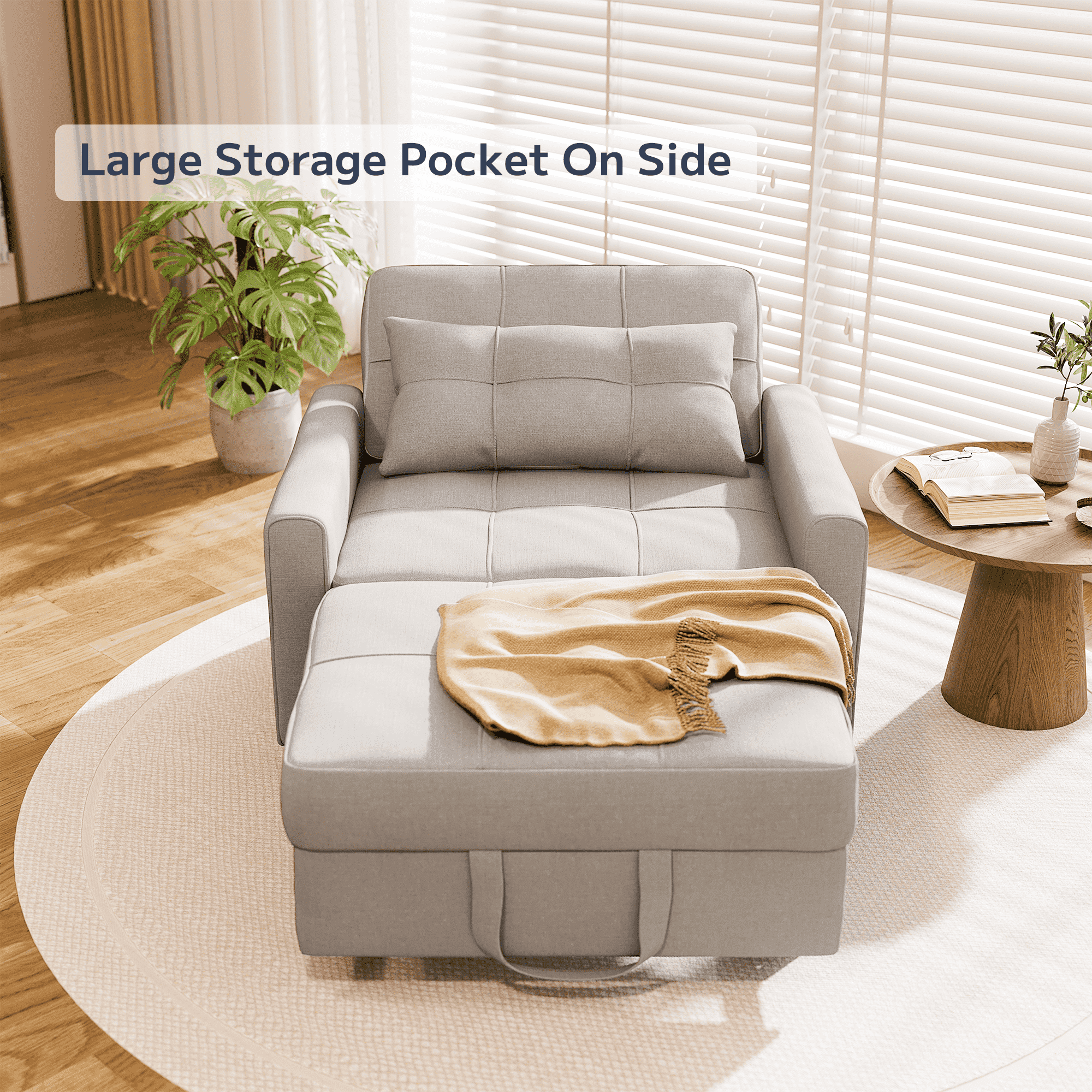 Asofer Sofa Bed Chair, 3 in 1 Convertible Futon Couch Recliner, Sleeper Sofa for Home or Office, Light Gray