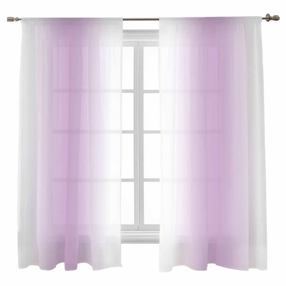 Sheer Curtains 63 inches Long, Purple White Ombre Gradient Color Light Filtering Sheer Window Curtains Rod Pocket Voile Drapes for Bedroom Living Room, 52"W x 63"L 2 Panels