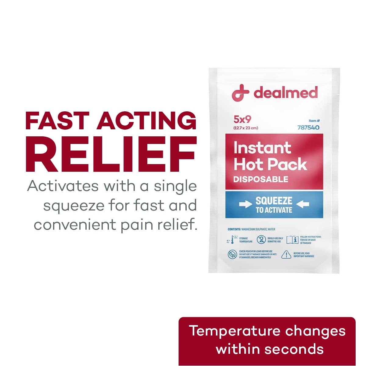 Dealmed 5” x 9” Instant Hot Packs for Emergency Heat Therapy & Pain Relief, Disposable (Case of 24)