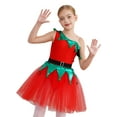 thumbnail image 3 of Kaerm Costume de Noël pour Filles Sans Manches une Épaule Robe Tutu de Danse Ballet Figure Justaucorps de Patinage sur Glace Rouge 10, 3 of 7