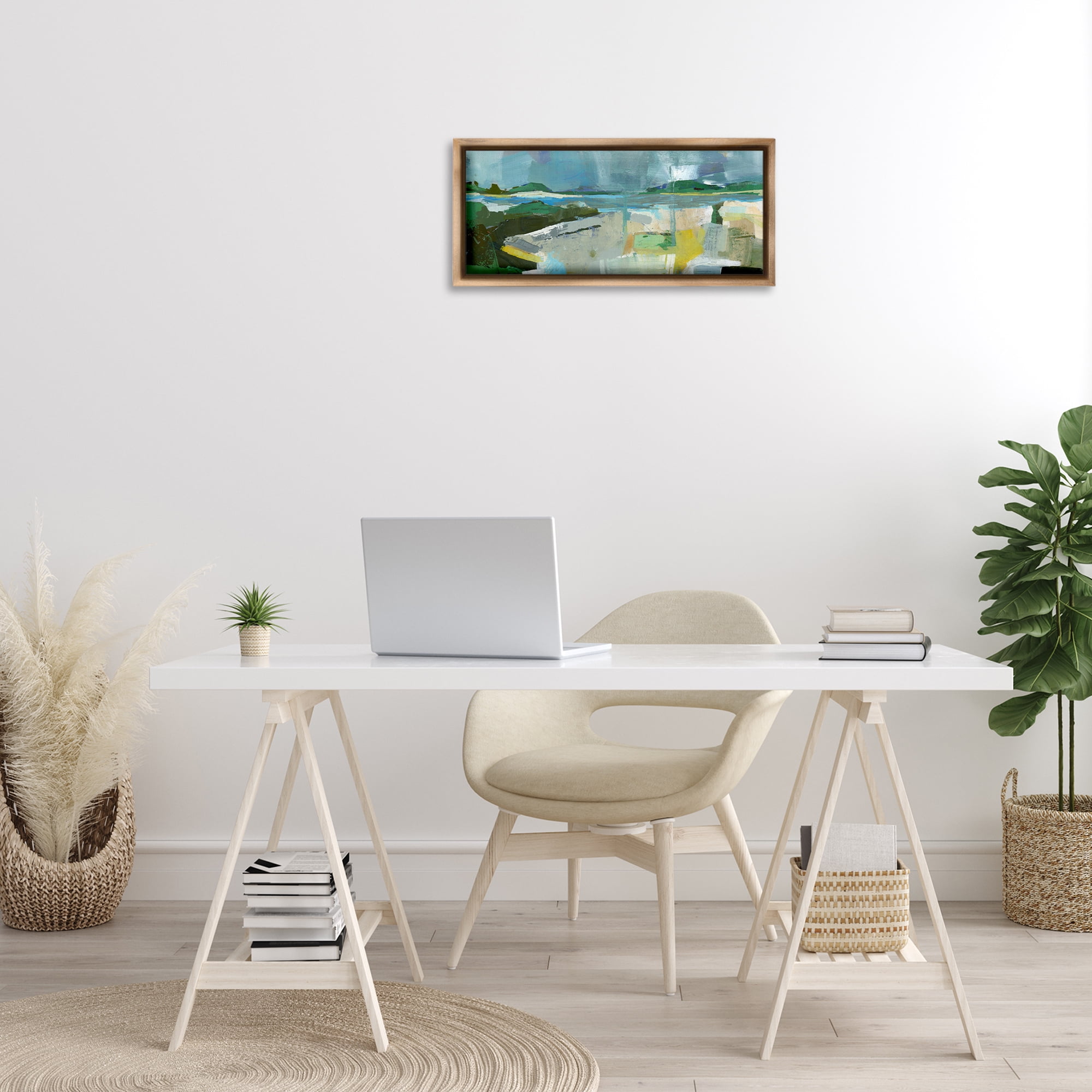 Stupell Industries Sea View Impression Abstract Painting Brown Floater Framed Canvas Art Print Wall Art, 25 x 11