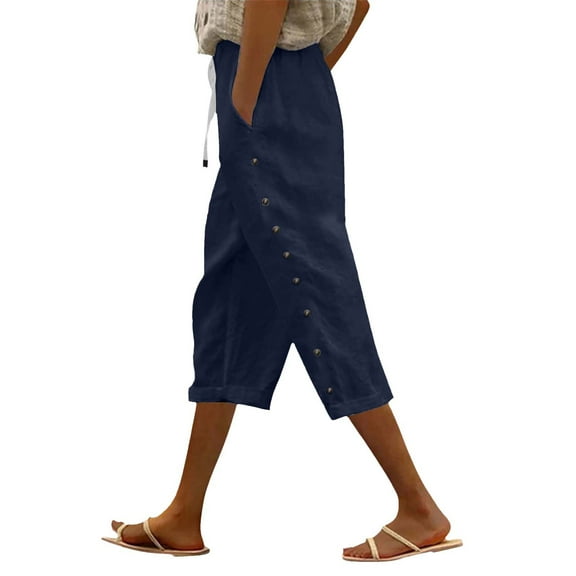 Aoiroe Stripe Pants Women Cropped Pants Drawstring Drawstring Waist Linen Pants High Waisted Striped Pants Women Cotton Capri Pants For Women Womens Bottoms Z-D XL