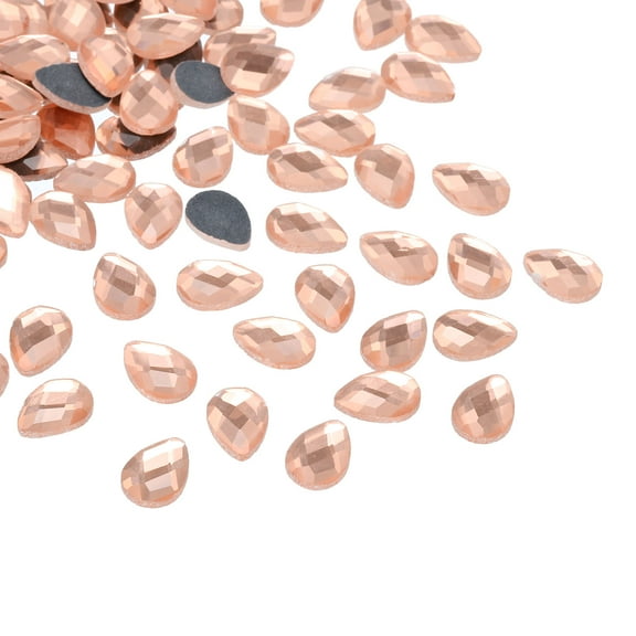 Uxcell Flat Back Acrylic Teardrop Gems, 14x10mm Teardrop Rhinestones Bead, Golden Champagne 50Pcs