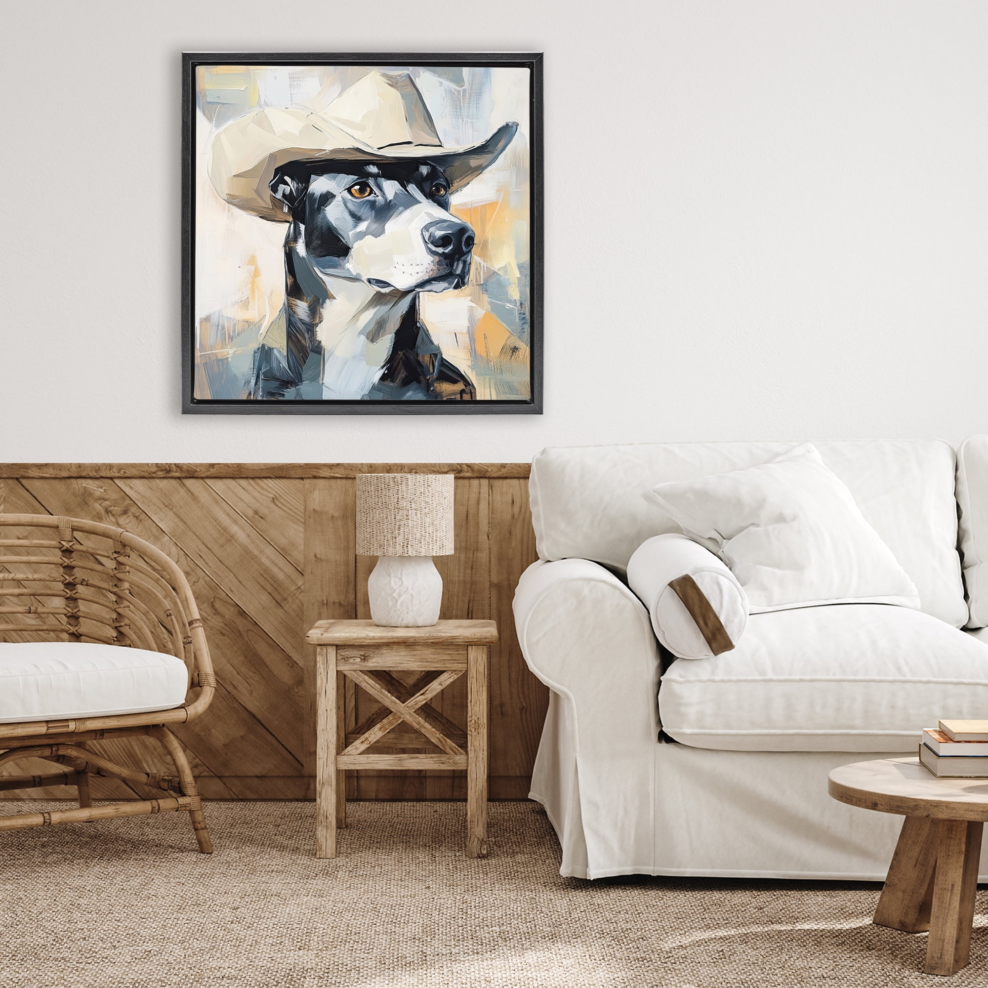 Stupell Industries Deputy Dog Cowboy Hat Black Framed Floater Canvas Wall Art, design by Tina LeCour