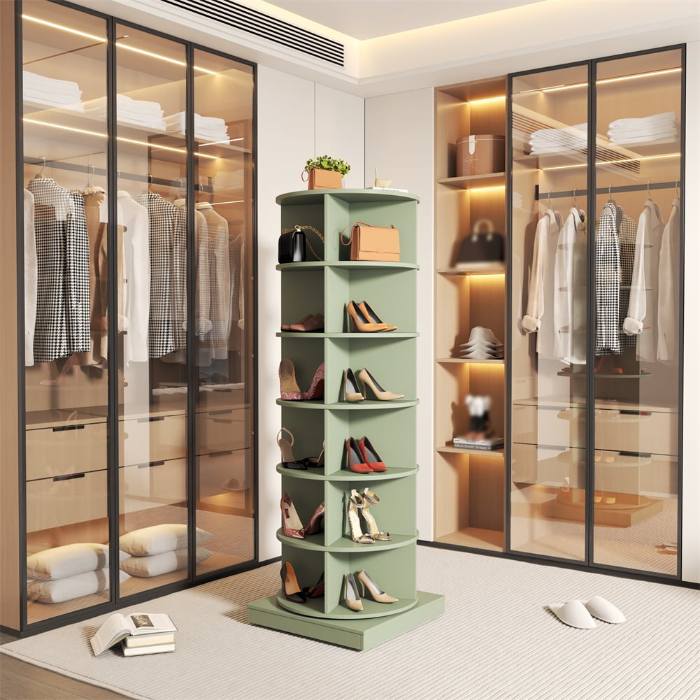 6 Tier/7 Tier Rotating Shoe Rack Tower, Spinning Shoe Display Rack, 360° Revolving Round Shoe Closet, Vertical Handbag Shoes Organization