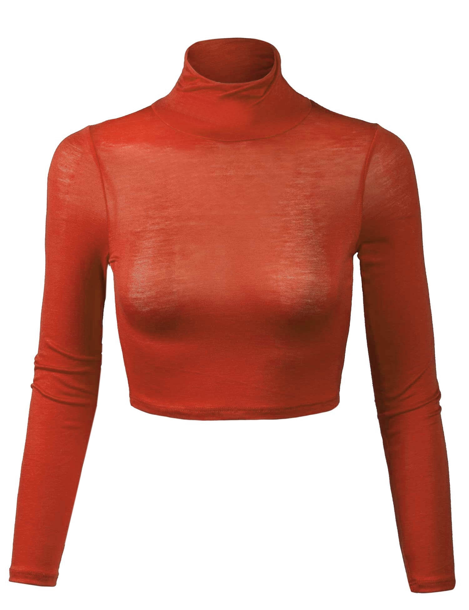 orange long sleeve turtleneck crop top