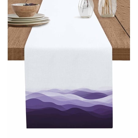 Table Runner Ombre Purple Wave Table Decoration for Kitchen Dinning Abstract Striped Style Table Decoration for Indoor Outdoor Party Wedding Decor 13x72 Inch