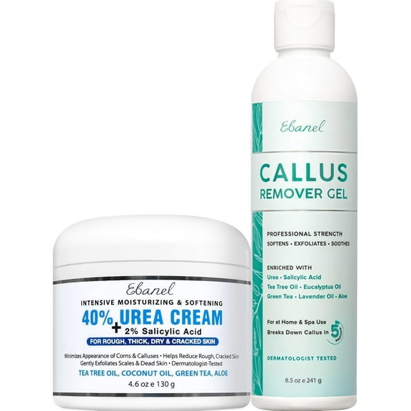 Ebanel Set of Professional Callus Remover for Feet, and Urea Cream 40% plus Salicylic Acid 2%, Heel Foot Callus Remover Gel Exfoliator Dead Skin Cuticle Removal Toenail Softener Keratolytic Pedicure