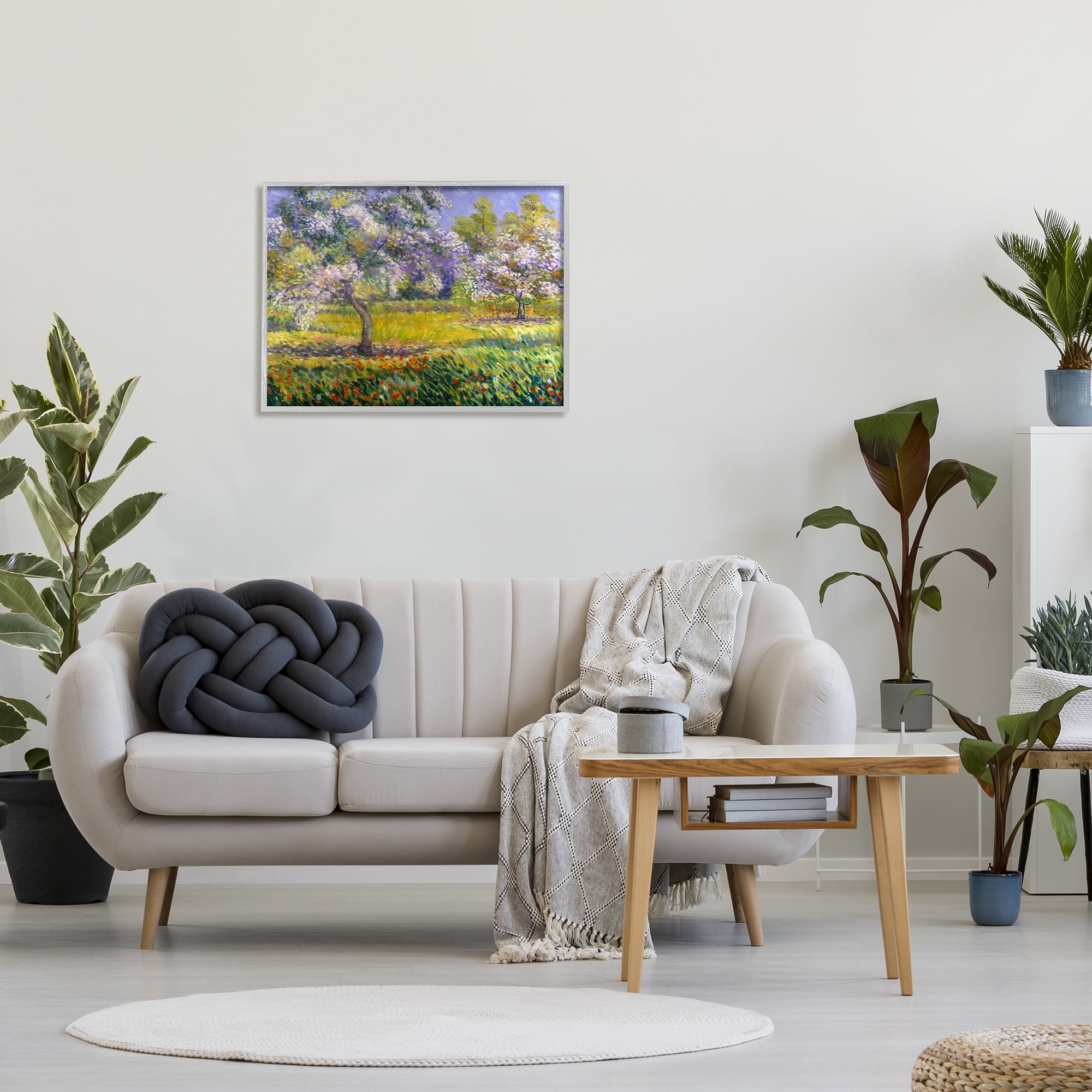 Stupell Industries Spring Blooming Trees Landscape Painting Gray Framed Art Print Wall Art, 30 x 24