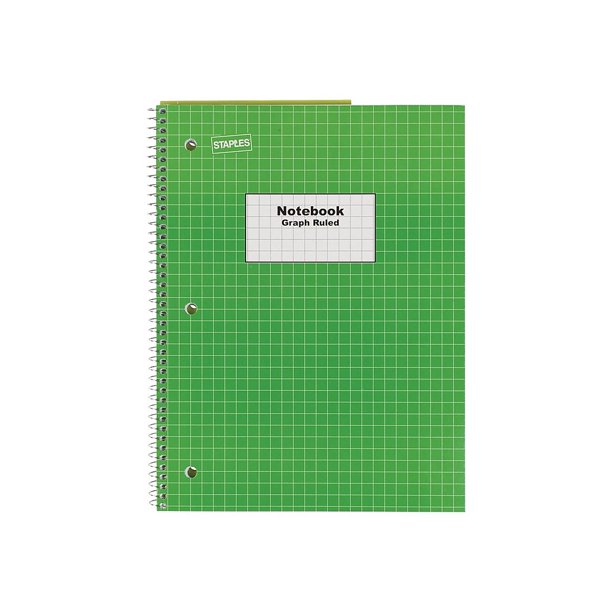 Staples 1Subject Notebook 8" x 10.5" Graph Ruled 70 Sheets Green
