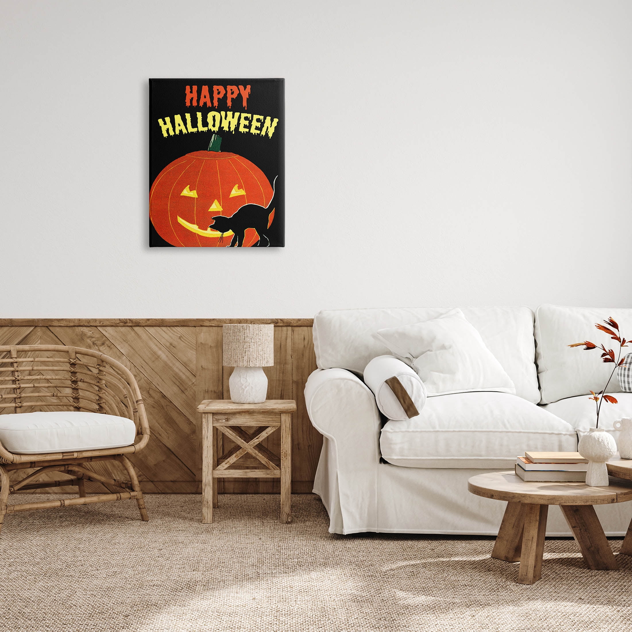 Stupell Industries Happy Halloween Haunted Jack-o-Lantern Graphic Art Gallery Wrapped Canvas Print Wall Art, Design by The Saturday Evening Post
