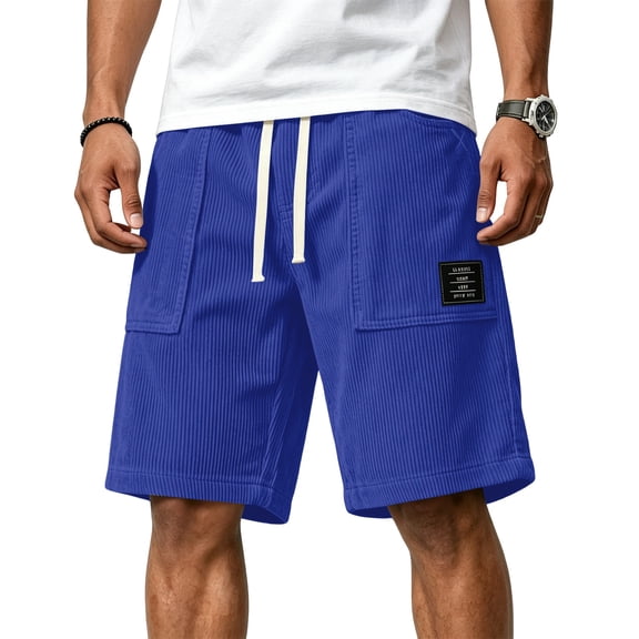 Uwinwear Men's Corduroy Shorts Elastic Waist Drawstring Cargo Short Multi-Pocket Lightweight Summer Casual Beach Shorts Royal Blue L