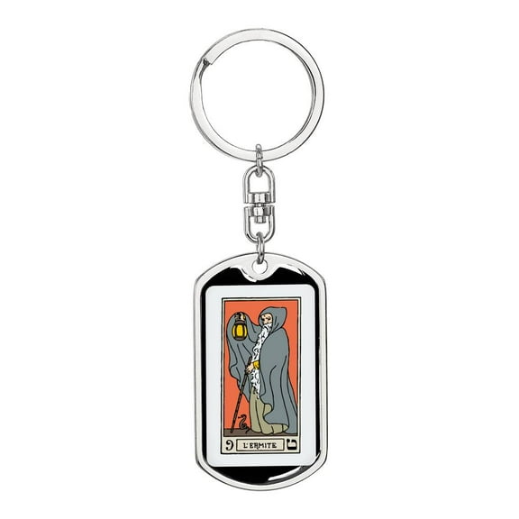Tarot Card The Hermit Keychain Dog Tag Stainless Steel or 18k Gold