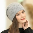 thumbnail image 5 of Dyfzdhu Women Elegant Trendy Warm Chunky Soft Stretch Cable Knit Winter Hat With Pearl Beaded Trim Cap Gray, 5 of 5