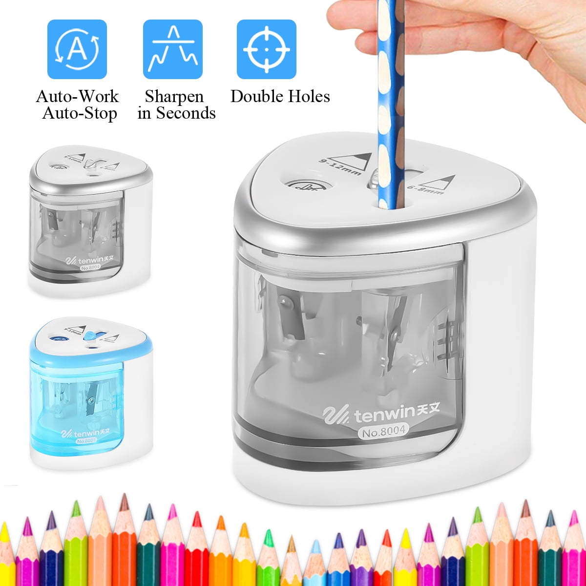 Artist Automatic Sharpener for No.2 and Colored Pencils Students Electric Pencil Sharpeners with Dual Holes 6-8mm & 9-12mm Powered by USB or Battery Operated for Classroom,Home Office