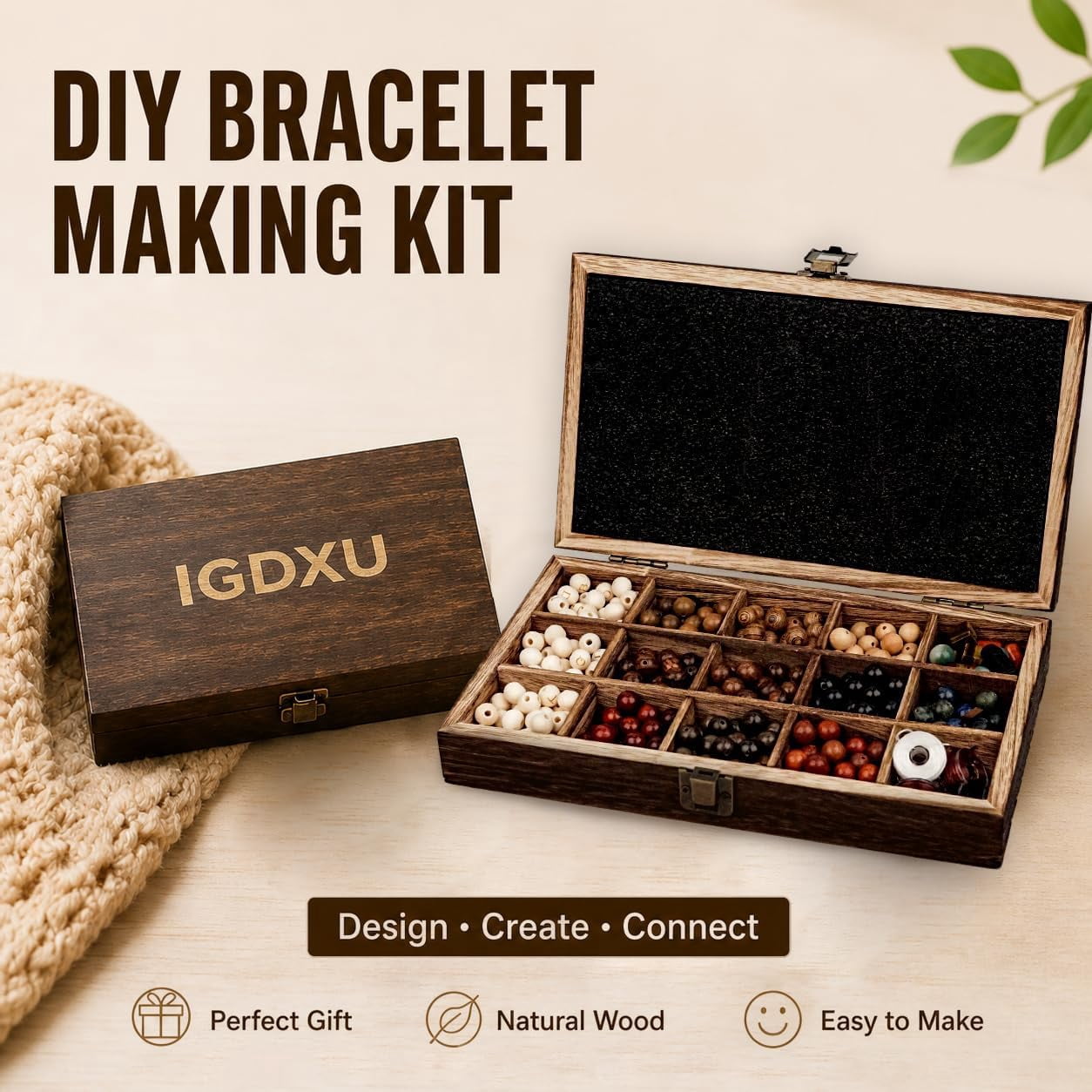 349PCS Wooden Beads Bracelet Making Kit for Adults and Teens, DIY Jewelry Making Set with Natural Wood Beads, Letter Beads, Elastic Cord and Beading Supplies