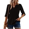 thumbnail image 3 of Womens 3/4 Length Sleeve Tunic Tops Casual V Neck Shirts Business Work Blouses Trendy Flowy Tees, Size: S-2XL, 3 of 6