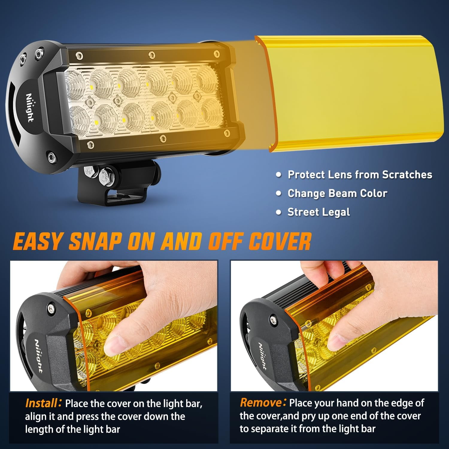 Nilight 6.5 Inch LED Flood Light Bar 2PCS 36W with Yellow & Black Covers, IP67 Wide Beam Auxiliary Lights for Truck SUV ATV UTV Pickup Boat Camper