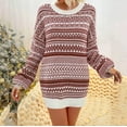 thumbnail image 2 of Wang6 Christmas Sweaters for Women Trendy Fall Winter Merry Xmas Tunic Knits Long Sleeve Crew Neck Reindeer Printed Knitted Pullovers Tops Coffee XL, 2 of 6