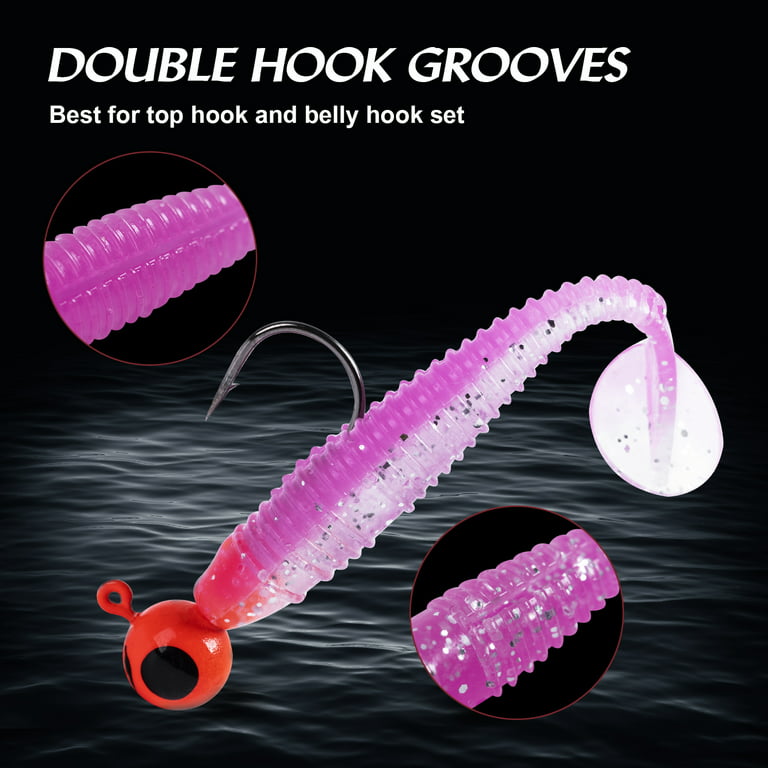 Goture Threaded T-tail soft bait Soft Fishing Lures Paddle Tail Swimbaits  Soft Plastic Lures Kit For Bass Trout 20pcs Pink