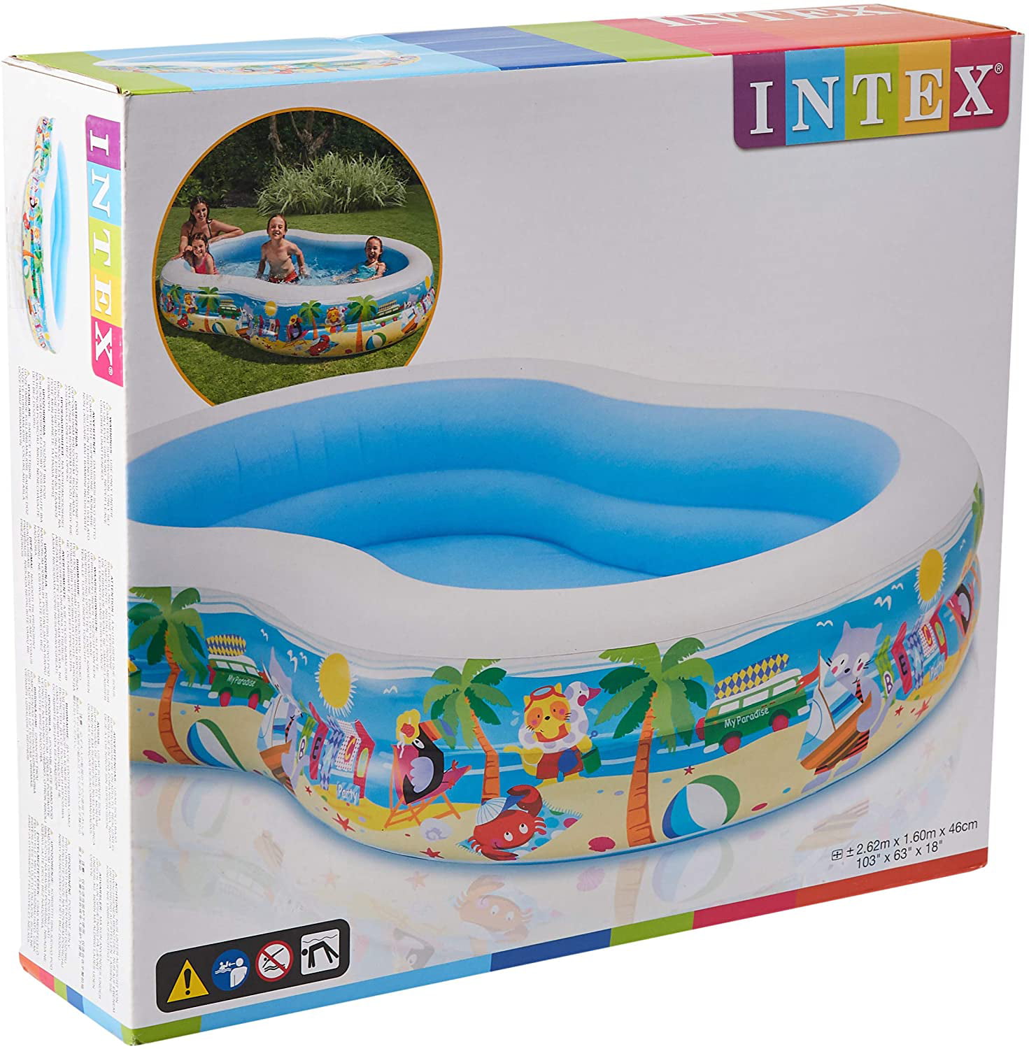 for Ages 3+ 103" X 63" X 18" Intex Swim Center Paradise Inflatable Pool 