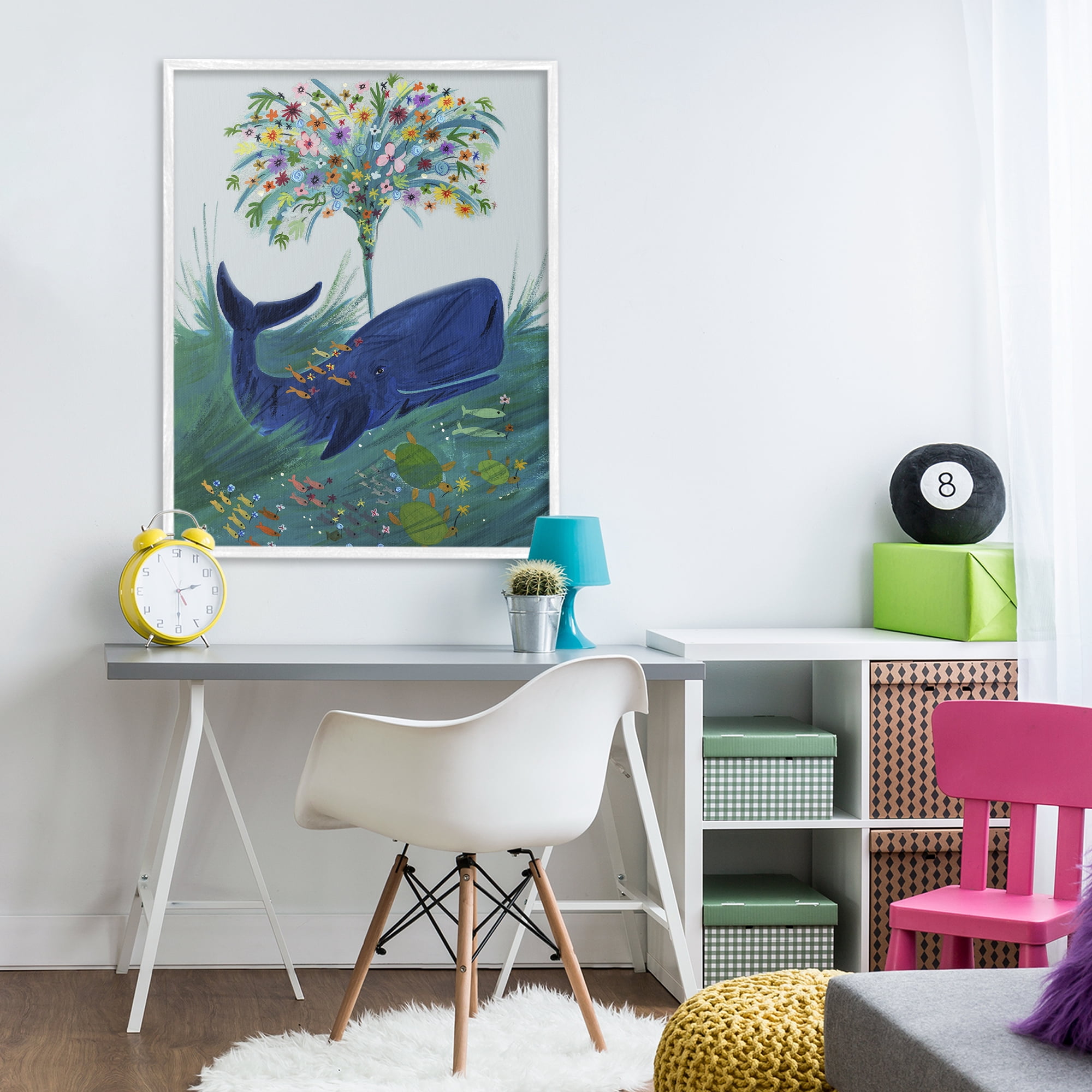 Stupell Industries A Flowery Whale White Framed Giclee Art, design by Kay Widdowson