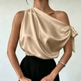 thumbnail image 2 of Women's One Shoulder Satin Blouse Summer Oversized Plain Tie Sleeveless Shirts Elegant Lightweight Office Business Tops Khaki, 2 of 6