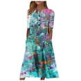 thumbnail image 1 of SMihono Robe d'Été Grande Taille pour Femmes 2023 à Col en V à Manches Courtes Robe Imprimée Robe Décontractée avec Poches, 1 of 4