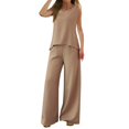 thumbnail image 1 of Conjunto de dos piezas de verano para mujer con chaleco sin mangas de color liso y espalda hueca de encaje - Poliéster, cuello cuadrado, pantalones de pierna ancha - Tallas S-XXL, 1 of 8