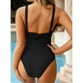 thumbnail image 2 of Cupshe Women's Essential One Piece Swimsuit Black Ginger Ribbed Plunging V-neckline & Ruched One-Piece Swimwear Set, 2 of 7