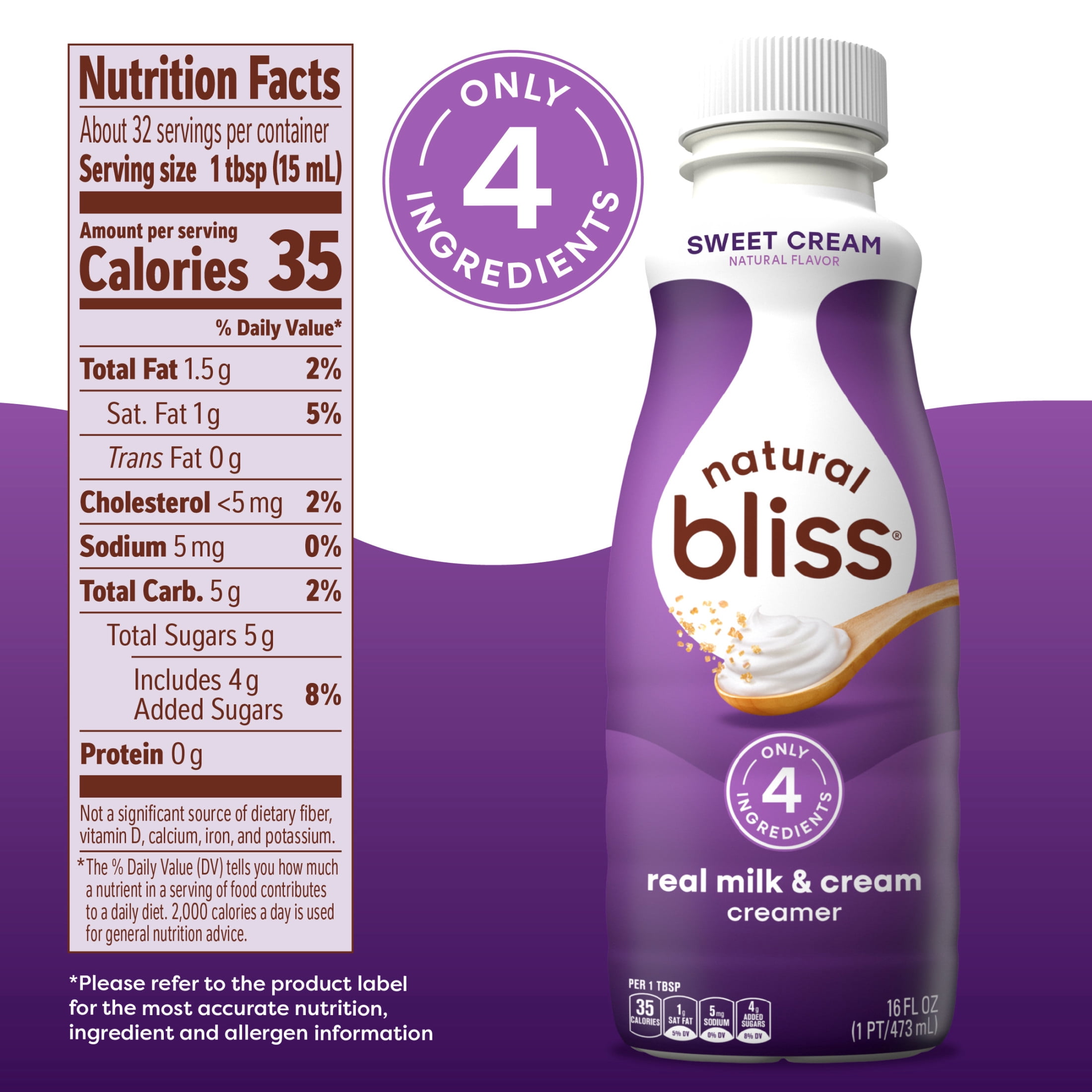 Natural Bliss Milk and Sweet Cream, Liquid Dairy Coffee Creamer, 16 fl oz​