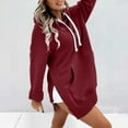 thumbnail image 2 of Holzkary Women's Casual Pullover Sweatshirt Long Sleeve Split Hem Hoodie Dress with Pocket Fashion Casual Warm Sweatshirt Long Sleeve O Neck Soft Solid Shirt Ladies Winter Sweatshirts Tops Wine L, 2 of 7