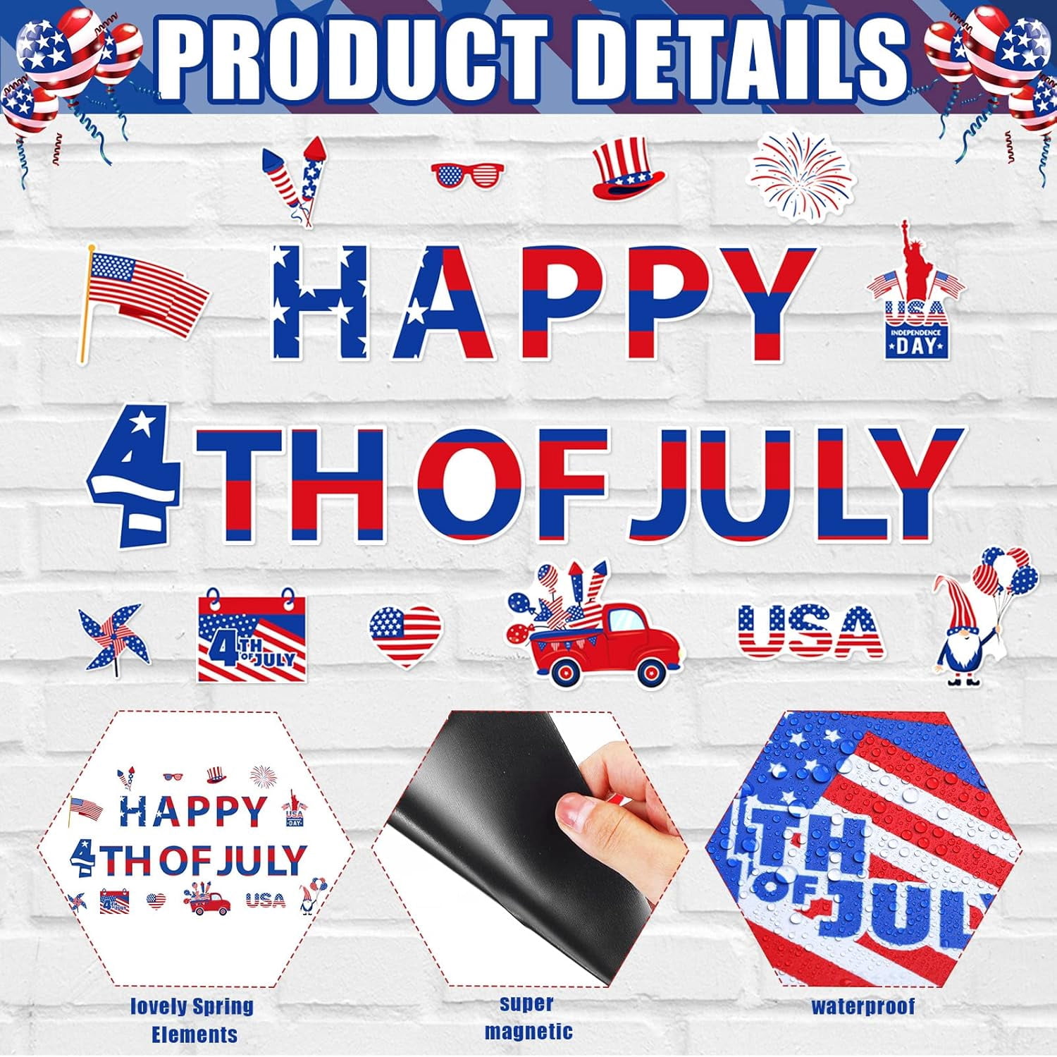 26 Pieces 4th of July Garage Door Magnets Patriotic Garage Door Decoration Independence Day Magnet Decals Flag Truck Gnome Refrigerator Magnetic Stickers for Memorial Day Party Supplies
