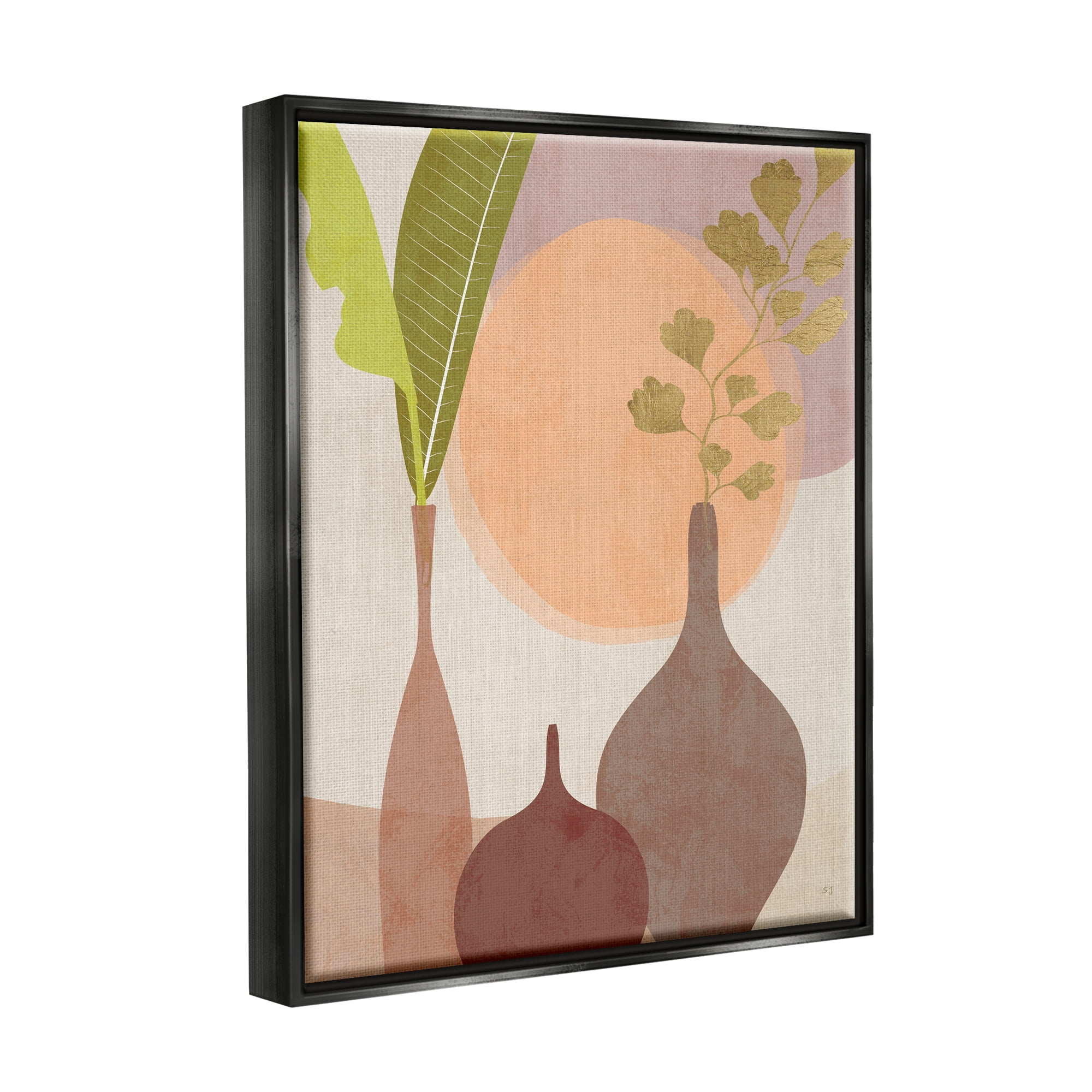 Stupell Industries Neutral Plants in Vases Botanical & Floral Painting Black Floater Framed Canvas Art Print Wall Art, 17 x 21